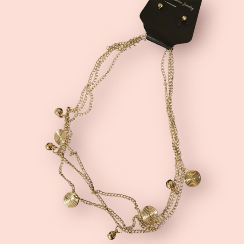 🥳 7/$10 CLEARANCE PRICE❣️ Multi-layer Disc Stud Earrings & Necklace Set Gold
